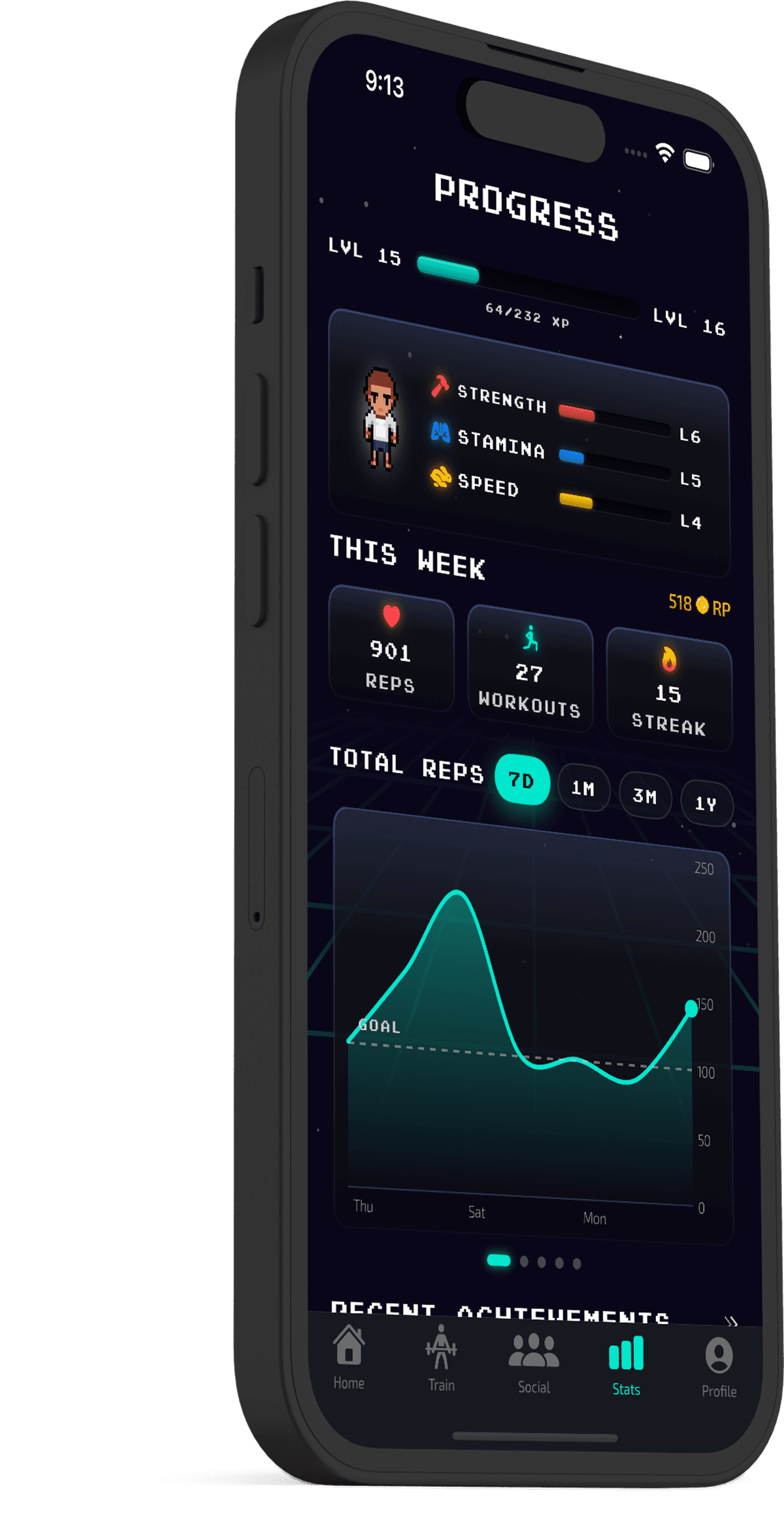 REPS stats and progress screen